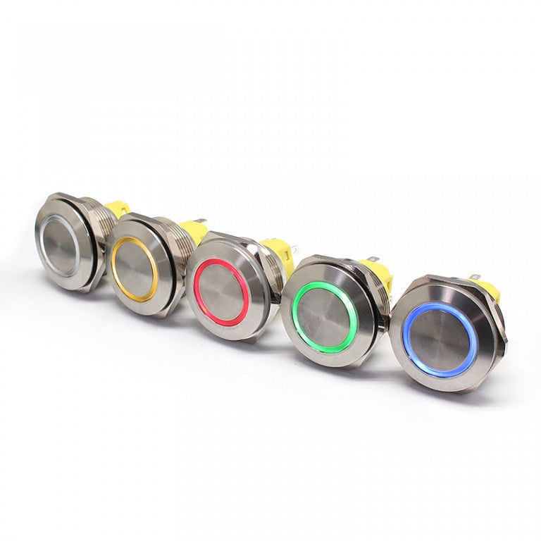 28 mm beleuchtete Metall-Drucktastenschalter, rund, 500 V, Ringtyp-LED