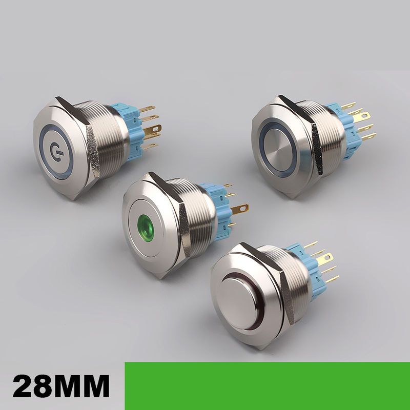 28 mm beleuchtete Metall-Drucktastenschalter, rund, 500 V, Ringtyp-LED