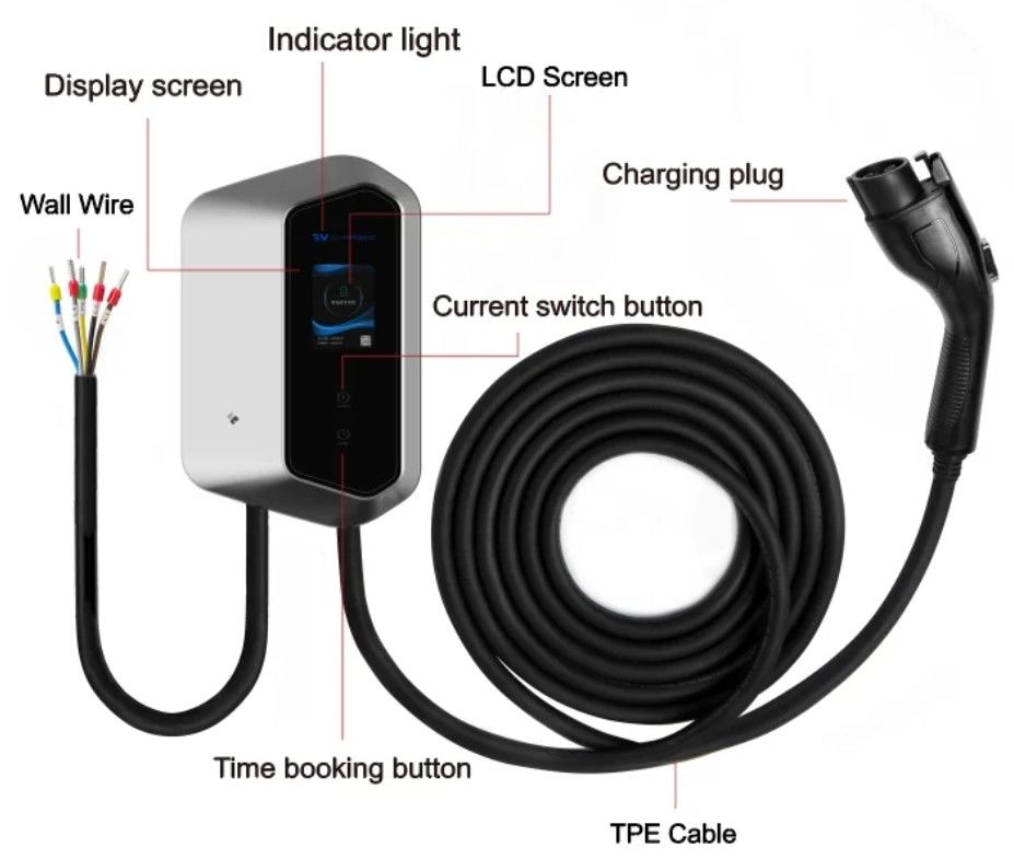 7KW 9KW 11KW 2.4 LCD Farbbildschirm Wand-EV-Ladegeräte Ip54 110-240V