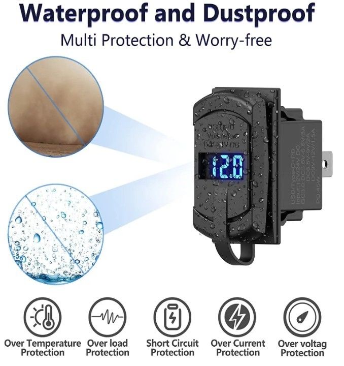 12v 24v USB-Ladegerät Rocker Schalter Schnelllade Steckdose wasserdicht Quick Dual Pd Qc3.0 für Autos Boot