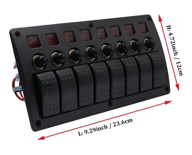 An- und abgeschaltete Aluminium-Roker-Schalterplatte Wasserdicht 8 Gang 3-Pin-Schaltkreislaufschalter Überlastschutz