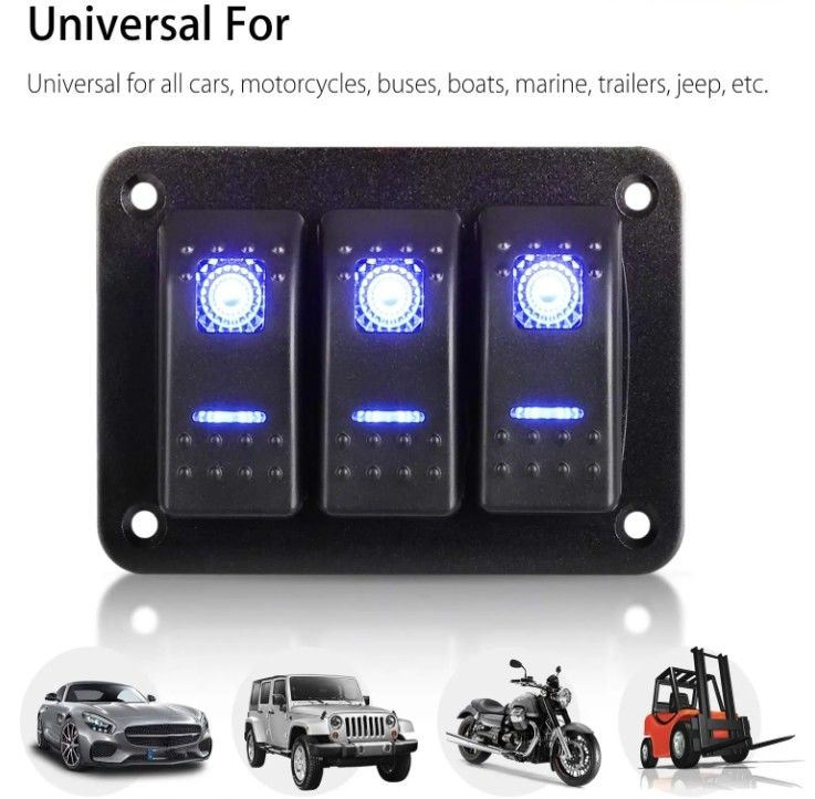 DC 12V 24V Blaue LED Hintergrundbeleuchtung 3 Gang Aluminium 5 Pin ON Off Schalter