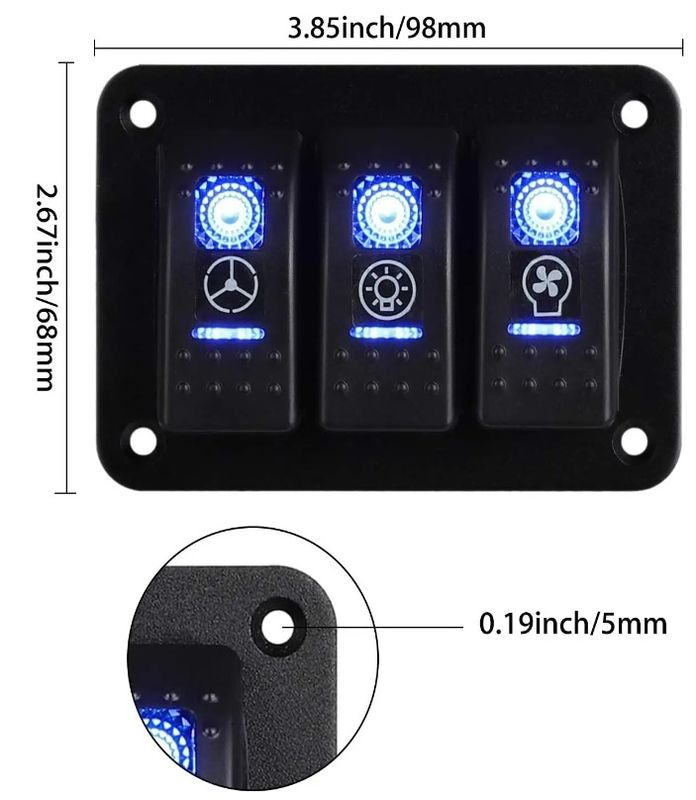 DC 12V 24V Blaue LED Hintergrundbeleuchtung 3 Gang Aluminium 5 Pin ON Off Schalter