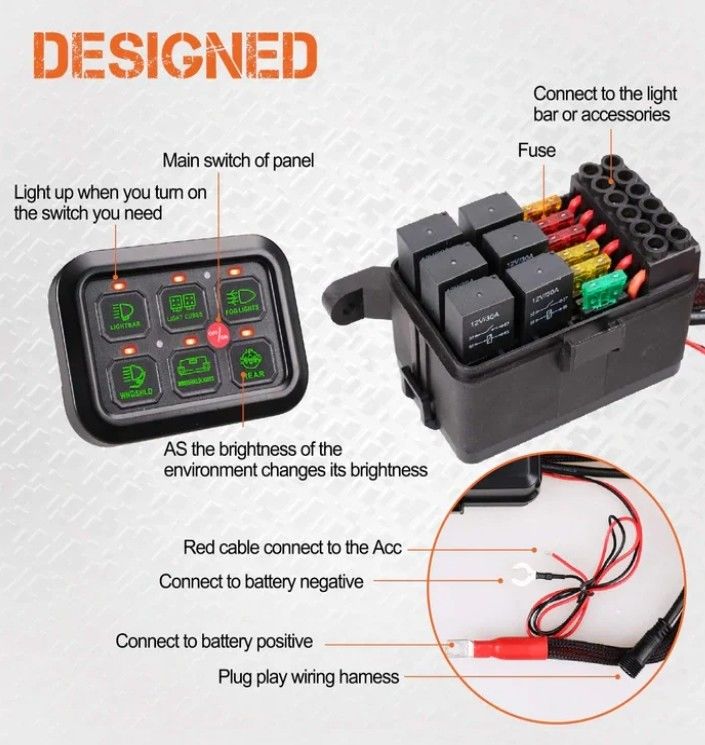 6 Gang 12V Led Switch Panel RGB Kit Automatischer Dimmbar Universal Light Bar Controller mit APP