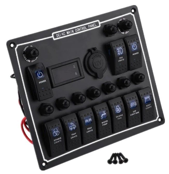 10 Gang Switch Panel USB-Schnell-Doppel-Ladegerät Steckdose Panel mit Licht Multi-Funktion Boot Switch Panel Marine Power System