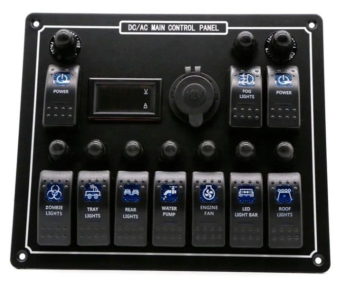 10 Gang Switch Panel USB-Schnell-Doppel-Ladegerät Steckdose Panel mit Licht Multi-Funktion Boot Switch Panel Marine Power System