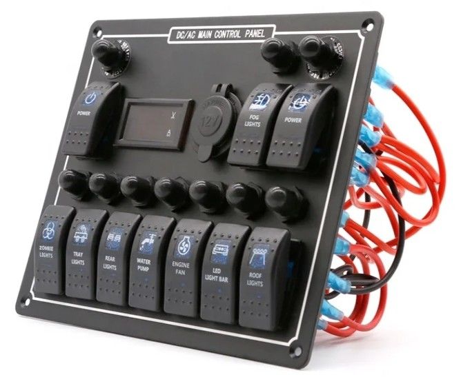 10 Gang Switch Panel USB-Schnell-Doppel-Ladegerät Steckdose Panel mit Licht Multi-Funktion Boot Switch Panel Marine Power System