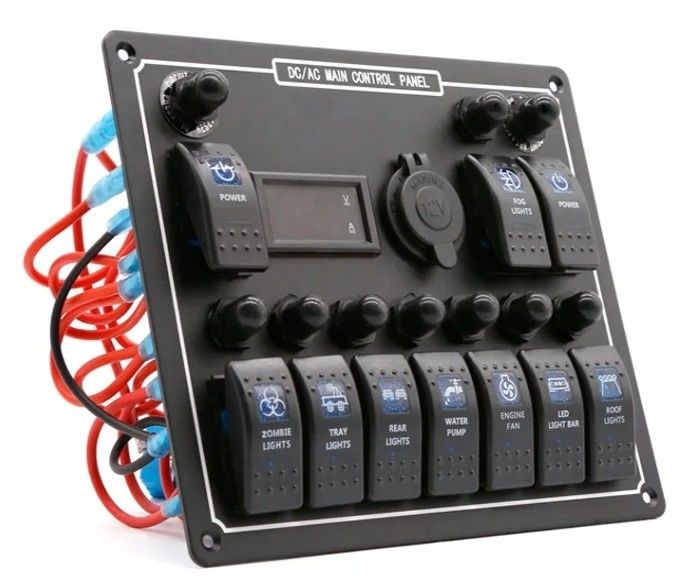 10 Gang Switch Panel USB-Schnell-Doppel-Ladegerät Steckdose Panel mit Licht Multi-Funktion Boot Switch Panel Marine Power System