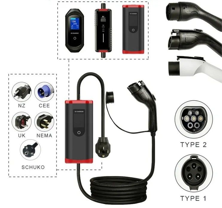 Anpassungs IP65 16A-40A Verstellbar SAE J1772 Typ 1 Portable EV Car Charger Portable Ladestation