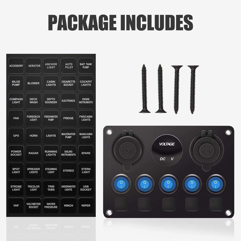 5 Gang Wasserdichtes Rocker-Schalter-Panel mit Dual-USB-Steckdose mit blauen LED-Leuchten