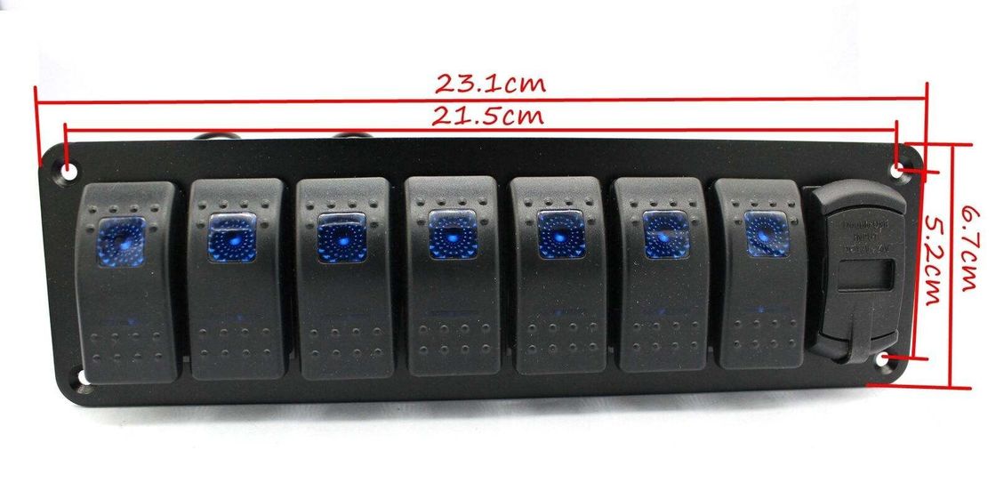 DC 12V 7 Gang Rocker Schalter Panel mit 4,8 Ampere Dual USB Ladegerät LED